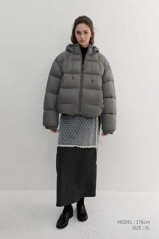 UNISEX HOODED VOLUME GOOSE DOWN JACKET GREYISH KHAKI