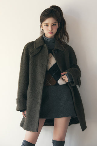 [SULLYOON PICK] UNISEX HAIRY ALPACA ARGYLE SWEATER NAVY