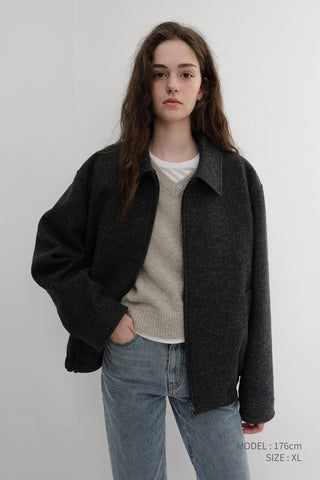 UNISEX COLLARED WOOL BLOUSON CHARCOAL GREY
