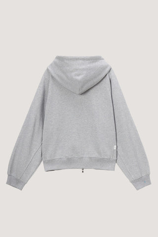 UNISEX LEATHER LOGO ZIP-UP HOODIE MELANGE GREY