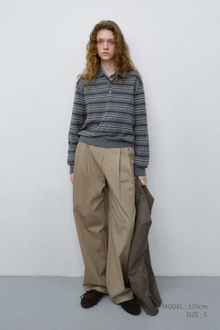 UNISEX COLLARED STRIPED SWEATER GREY