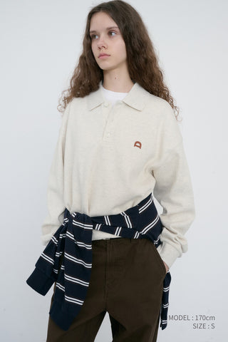 UNISEX LEATHER LOGO COLLARED T-SHIRT OATMEAL MELANGE