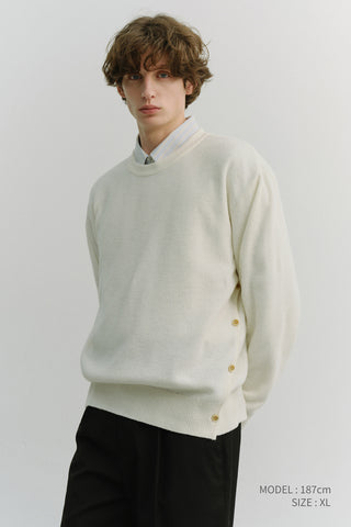 UNISEX BUTTONED CREWNECK SWEATER IVORY