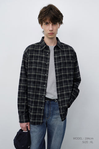 UNISEX CHECKED FLANNEL BD SHIRT NAVY GREY