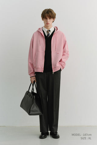 UNISEX GARMENT DYED ZIP-UP HOODIE LIGHT PINK