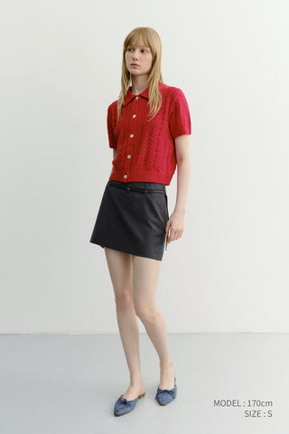 COLLARED HALF SLEEVE CARDIGAN RED