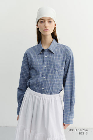 UNISEX SEERSUCKER BD SHIRT BLUE CHECK
