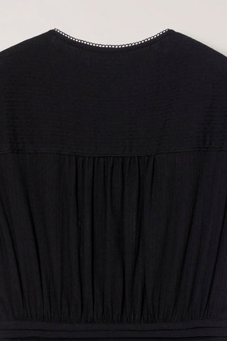 MAXI SHIRRING HALF SLEEVE DRESS BLACK