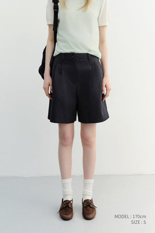 DOUBLE PLEATED BERMUDA SHORTS NAVY