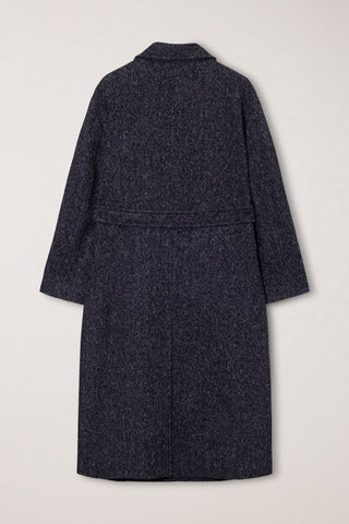 UNISEX RELAXED DOUBLE-BREASTED ROBE COAT CHARCOAL TWEED