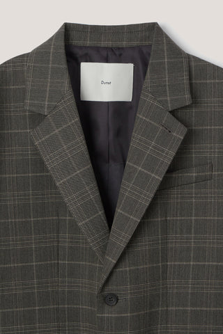 UNISEX 2 BUTTON WOOL BLAZER GREY CHECK
