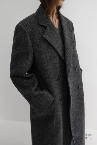 UNISEX LOOSE DOUBLE-BREASTED COAT CHARCOAL MELANGE