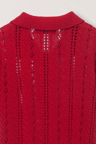 COLLARED HALF SLEEVE CARDIGAN RED