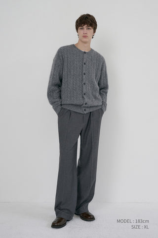 UNISEX HAIRY CABLE CREW NECK CARDIGAN MELANGE GREY