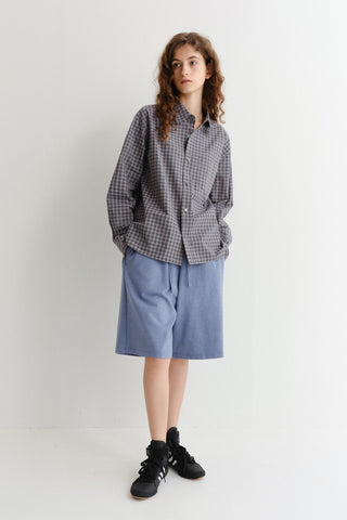 UNISEX CROPPED CHECKED SHIRT NAVY CHECK