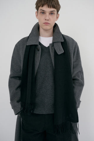 FRINGED CASHMERE MUFFLER BLACK