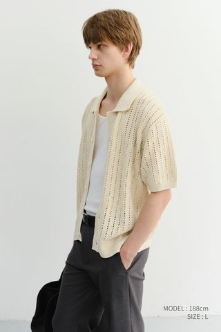 CROCHET COLLARED CARDIGAN IVORY