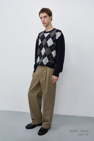 UNISEX ARGYLE CREWNECK SWEATER NAVY
