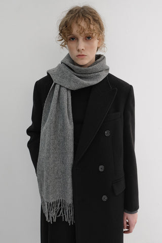 FRINGED CASHMERE MUFFLER MELANGE GREY