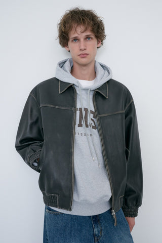 UNISEX REFINED LEATHER BLOUSON BRUSHED BLACK