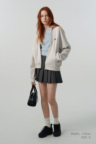 UNISEX LEATHER LOGO ZIP-UP HOODIE OATMEAL MELANGE