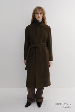 UNISEX BELTED CASHMERE MAC COAT MOCHA BROWN