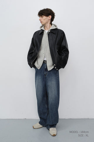 UNISEX ALTER-LEATHER ZIP-UP BLOUSON BLACK