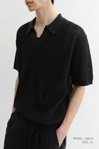 UNISEX CHUNKY POLO KNIT BLACK