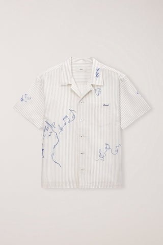 UNISEX HAND-DRAWING OPEN COLLARED SHIRT CAPRI OCEAN