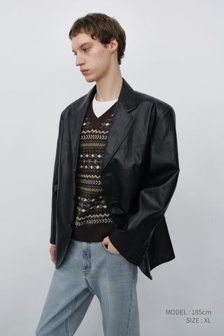 UNISEX RELAXED ALTER-LEATHER HALF JACKET BLACK