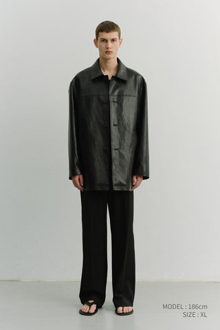 UNISEX ALTER-LEATHER HALF JACKET BLACK