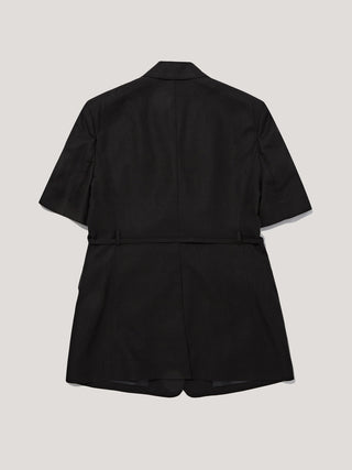 HALF SLEEVE BELTED LINEN JACKET BLACK