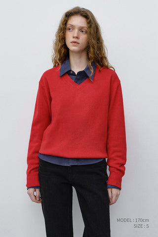 UNISEX CASHMERE V-NECK SWEATER RED