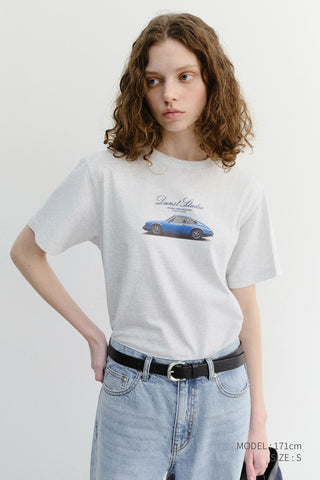 UNISEX SUMMER HOLIDAY CAR T-SHIRT LIGHT MELANGE GREY