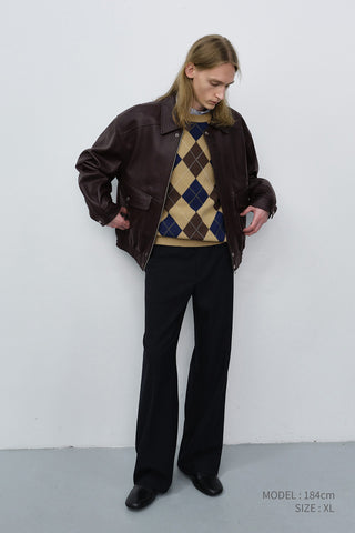 UNISEX OVERSIZED VINTAGE LEATHER BLOUSON BROWN