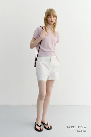 SUMMER LINEN V-NECK KNIT SOFT PINK
