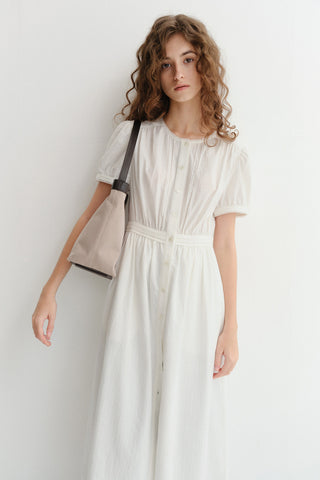 MAXI SHIRRING HALF SLEEVE DRESS IVORY