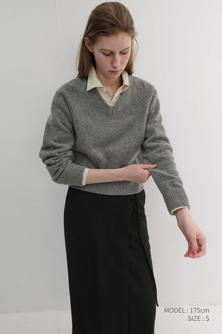 UNISEX SOFT VOLUME V-NECK SWEATER MELANGE GREY