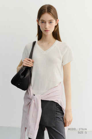 SUMMER LINEN V-NECK KNIT IVORY