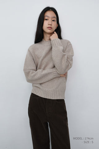 UNISEX CHUNKY ROLL NECK SWEATER LIGHT PEBBLE