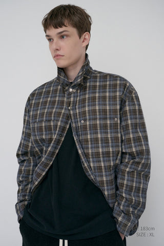UNISEX QUILTED FLANNEL SHIRT BROWN CHECK