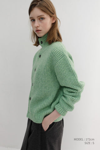 UNISEX HIGH NECK BUTTON CARDIGAN SOFT GREEN