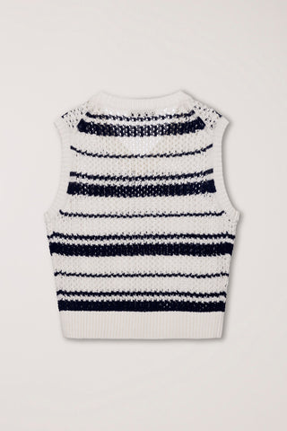 UNISEX CHUNKY STRIPED KNIT VEST NAVY