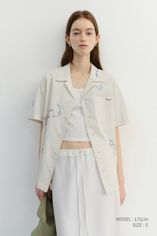 UNISEX HAND-DRAWING OPEN COLLARED SHIRT CAPRI OCEAN