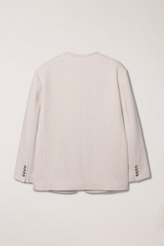 UNISEX COLLARLESS TWEED JACKET CREAM