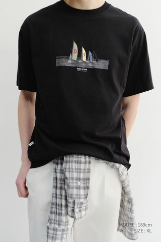 UNISEX APPLIQUE YACHT T-SHIRT BLACK