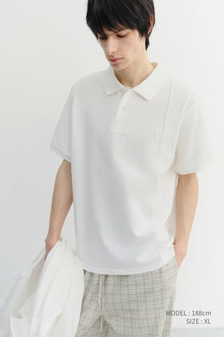 UNISEX LEATHER LOGO POLO SHIRT OFF WHITE