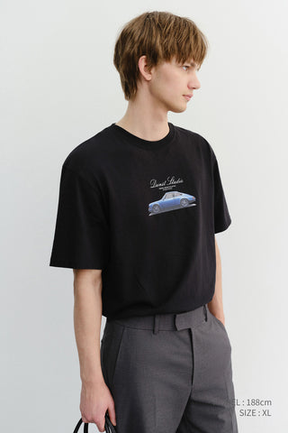 UNISEX SUMMER HOLIDAY CAR T-SHIRT BLACK