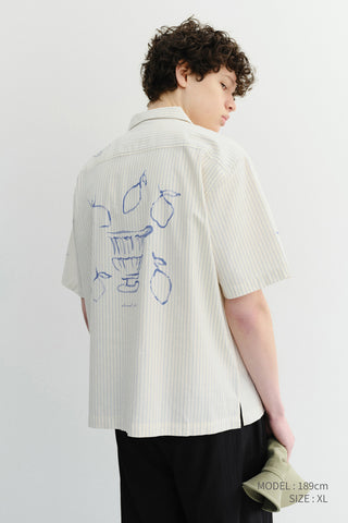 UNISEX HAND-DRAWING OPEN COLLARED SHIRT CAPRI OCEAN