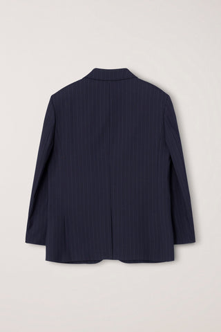 UNISEX REFINED MASCULINE WOOL BLAZER NAVY STRIPE